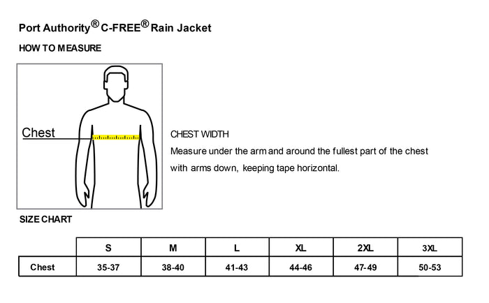 The Citadel, Club Sports - Rowing, Men Port Authority® C-FREE® Rain Jacket - Size Chart