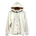 The North Face women's full-zip hoodie in Gardenia White, showing front view with hood and zip closure.