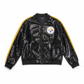 Women's XL The Wild Collective Sequin Pittsburgh Steelers full-zip jacket with shiny sequin details on the front and long sleeves.
