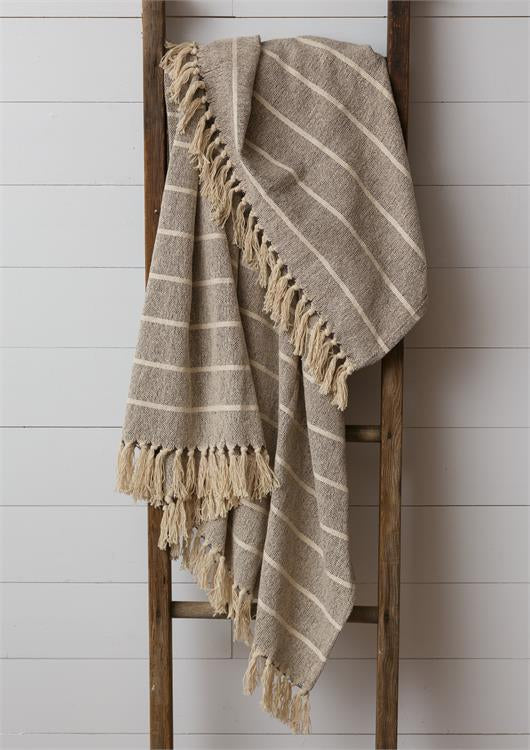 Throw- Gray & Cream Striped w/ Tassels