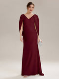 Tie-Front Knit Cape Sleeve Evening Dress #color_Burgundy