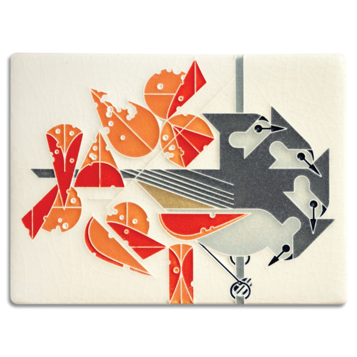 6x8 Titmouse Tidbit is based on the original piece by celebrated wildlife artist Charley Harper created by Motawi art tiles.