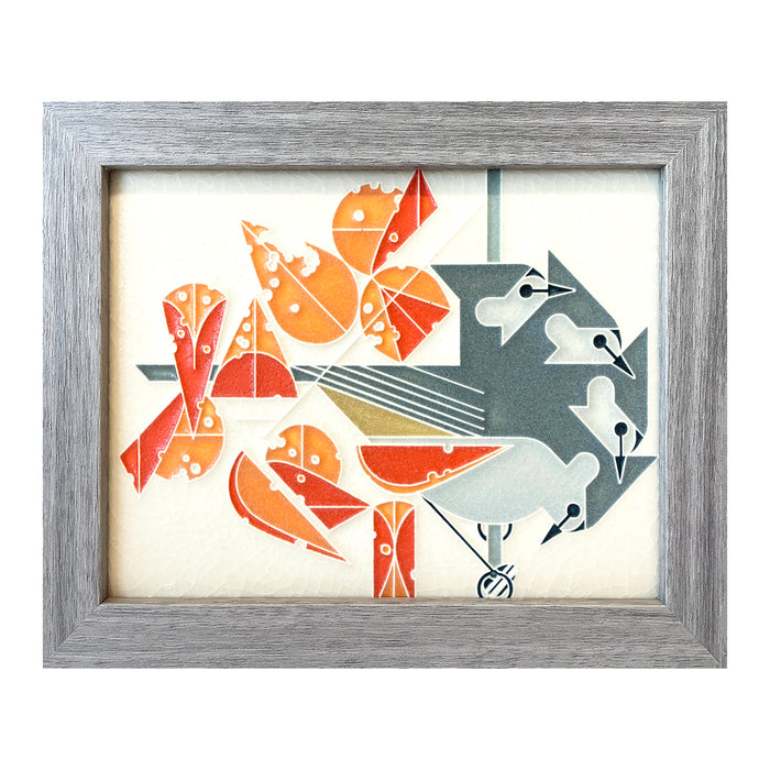 6x8 Titmouse Tidbit is based on the original piece by celebrated wildlife artist Charley Harper created by Motawi art tiles.
