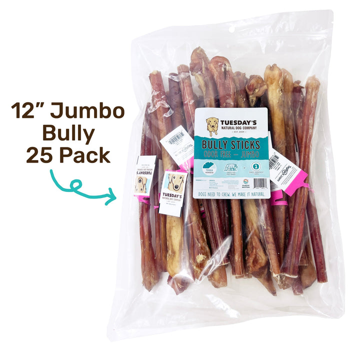 Tuesday's Natural Dog Company 12" Jumbo Bully Sticks Odor Free