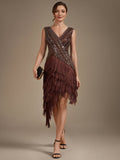 Tulle Cap Sleeve Asymmetrical Hem Cocktail Dress #color_Brown