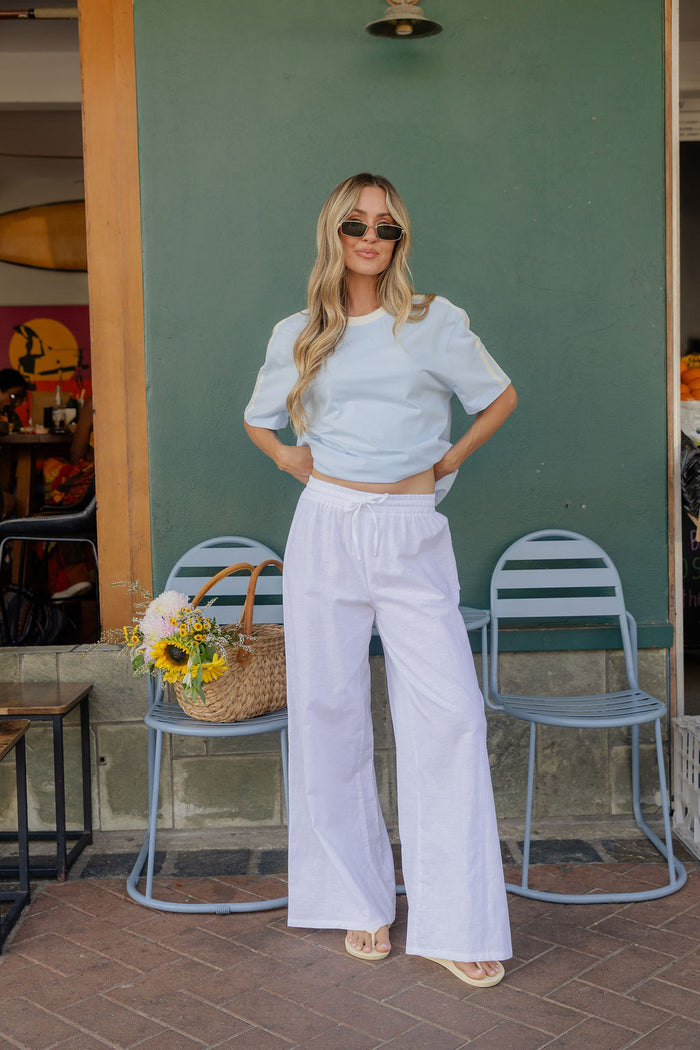 Tully Wide-Leg Cotton Linen Pants - White