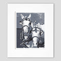 Horse art created by Natalia Wohletz of Peninsula Prints.  Based upon the Percherons of Mackinac Island, this original block print titled Two Horse Team speaks to the strength and beauty of horses.