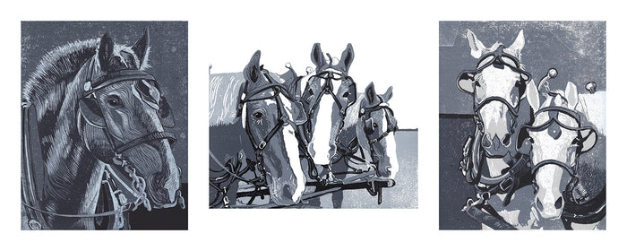 Equine art: A series of block prints featuring Percheron horses on Mackinac Island by Natalia Wohletz.