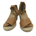 Vince Camuto tan espadrille wedge sandals with ankle strap for women, size 8.5, featuring woven jute platform and open toe design.