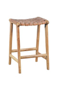 Wave Wood & Leather Backless Stool