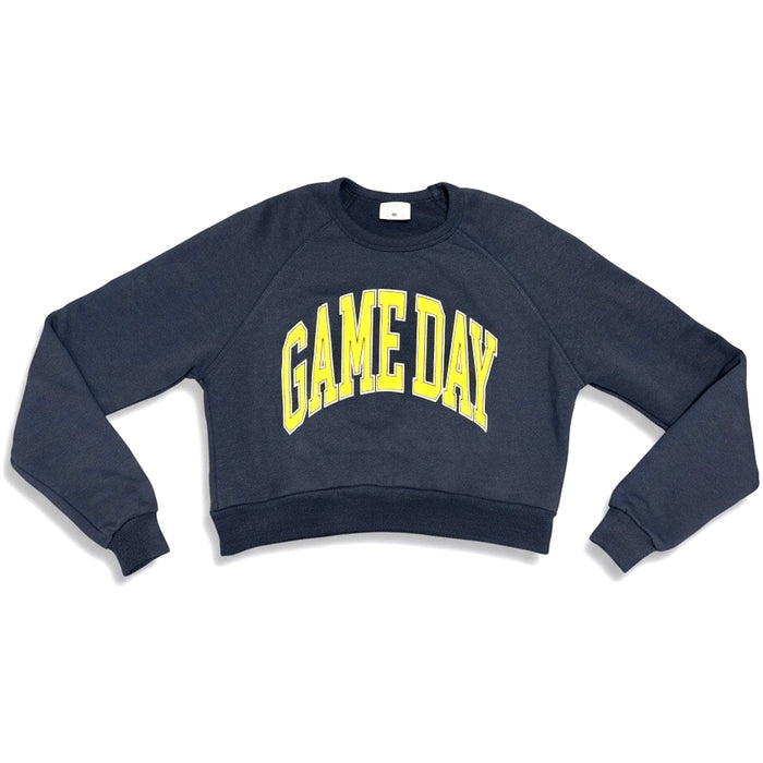 Women's small Where Im From Game Day crop sweatshirt with bold graphic design, casual fit, and comfortable fabric.