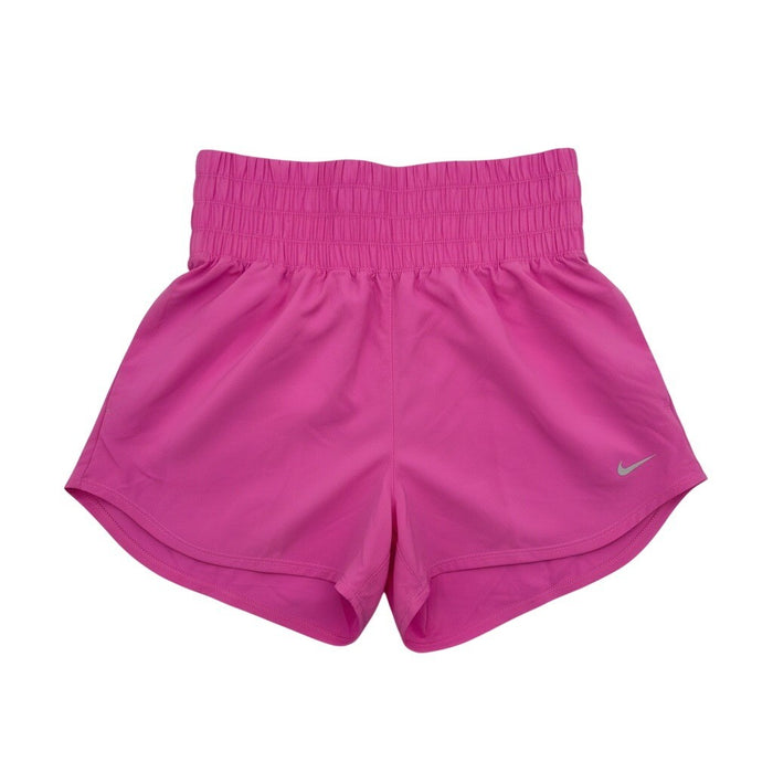 Pink Nike women's high-waisted training shorts made with Dri-FIT fabric, size medium, designed for athletic comfort and style.