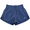 Nike women's high-waisted Dri-FIT training shorts in navy, featuring a lightweight fabric and athletic fit.