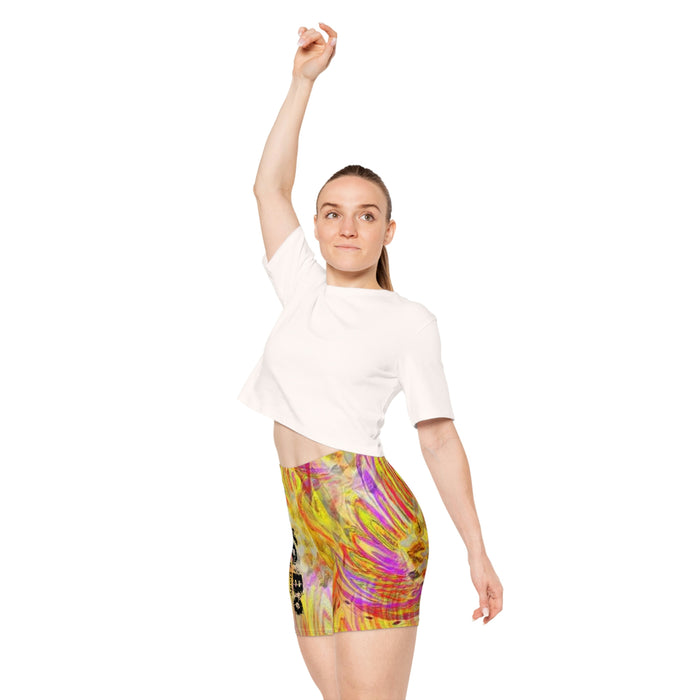 Women's Yellow Swirl Biker Shorts