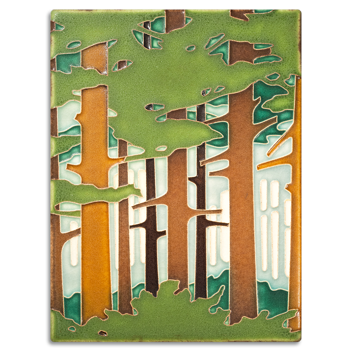 Woodland 6x6 in. ceramic art tile handmade by Motawi Tileworks in Ann Arbor, Michigan.