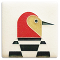 Cream Woodpecker 3x3 art tile handmade by Motawi in Ann Arbor, Michigan.