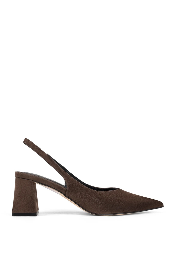 Yankee Slingback Block Heel - Chocolate Brown Suede