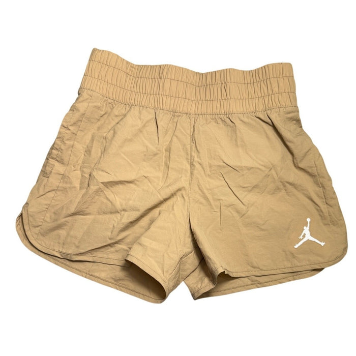 Nike Jordan youth girls' cargo shorts in khaki and legend brown, featuring multiple pockets and a relaxed fit.