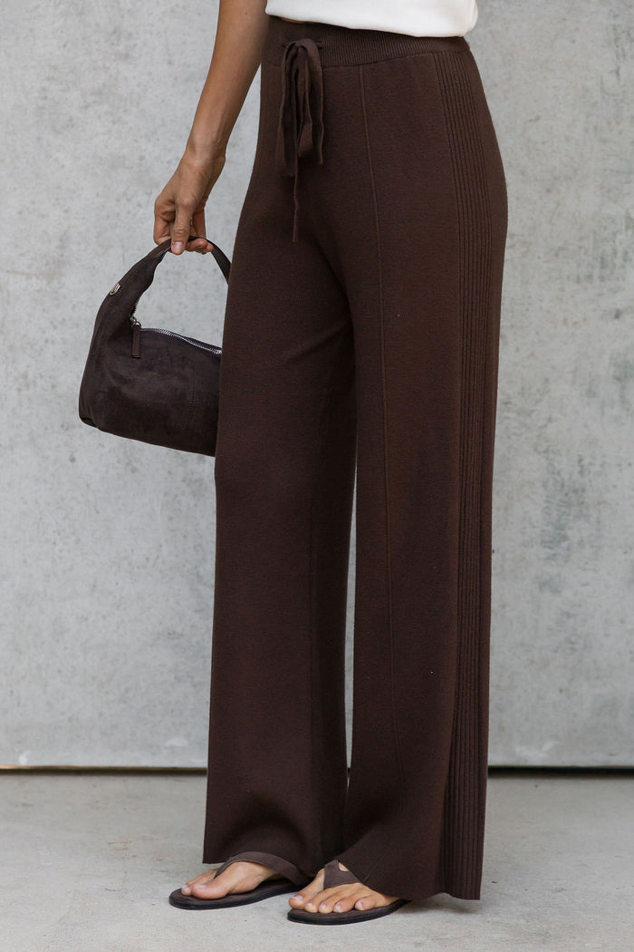 Zimi Wide-Leg Knit Pants - Chocolate