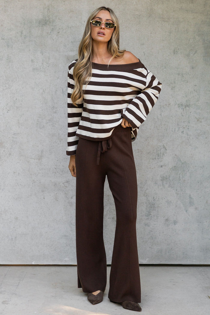 Zimi Wide-Leg Knit Pants - Chocolate